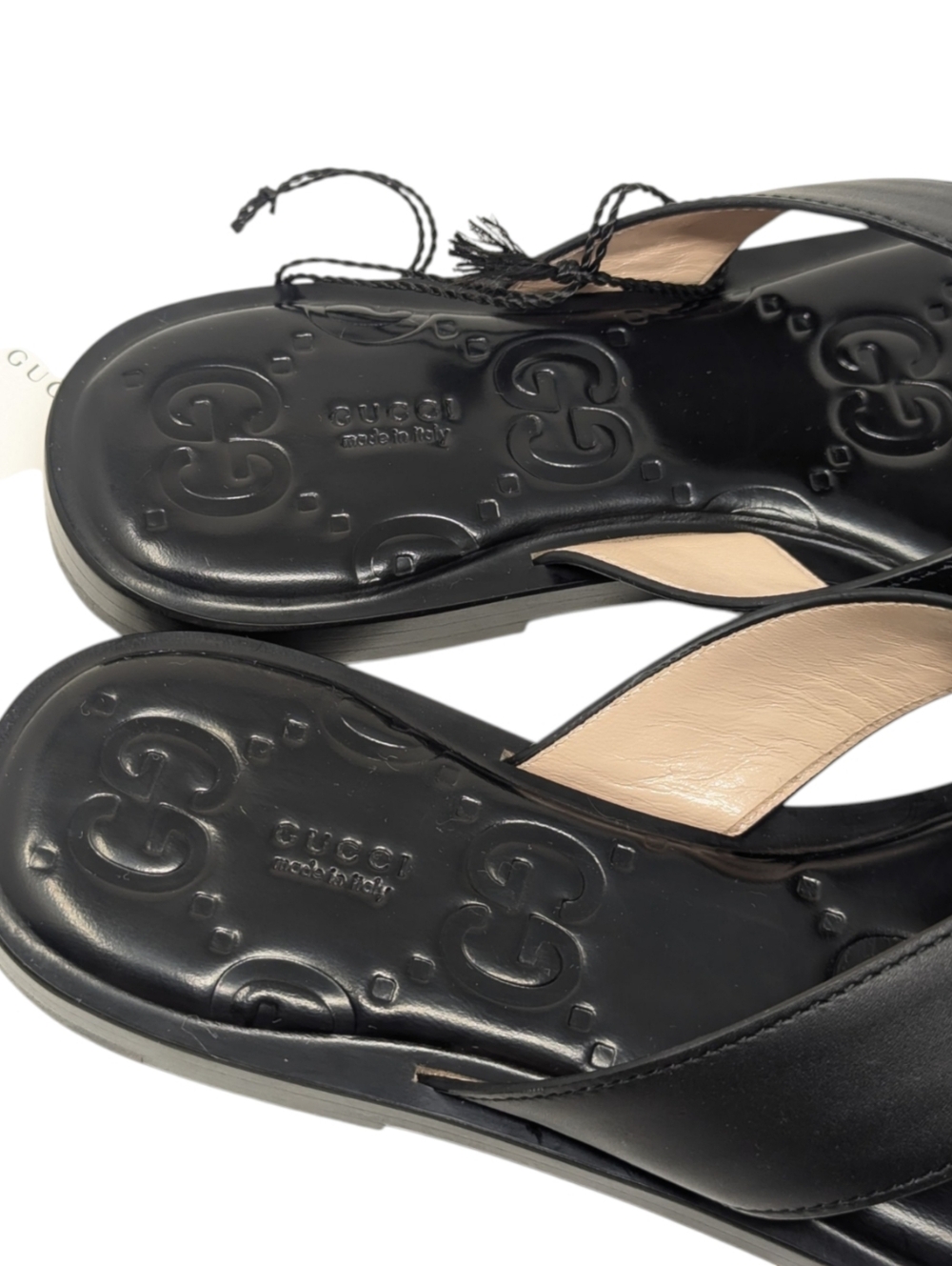 NIB Gucci Interlocking GG Black Thong Leather Flip Flop Sandals Size EU 38.5 - Picture 6 of 10